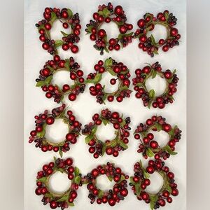 Gorgeous Christmas Napkin Holder Rings Set of 12 with Red Berries and Leaves